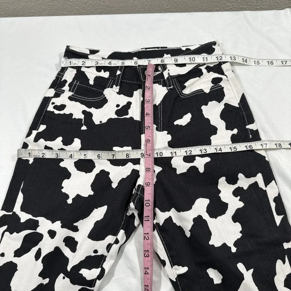 NEW $395 SIMON MILLER [ 24 ] Bell Bottom Jeans In Black White Cow‎ Print #Q375
